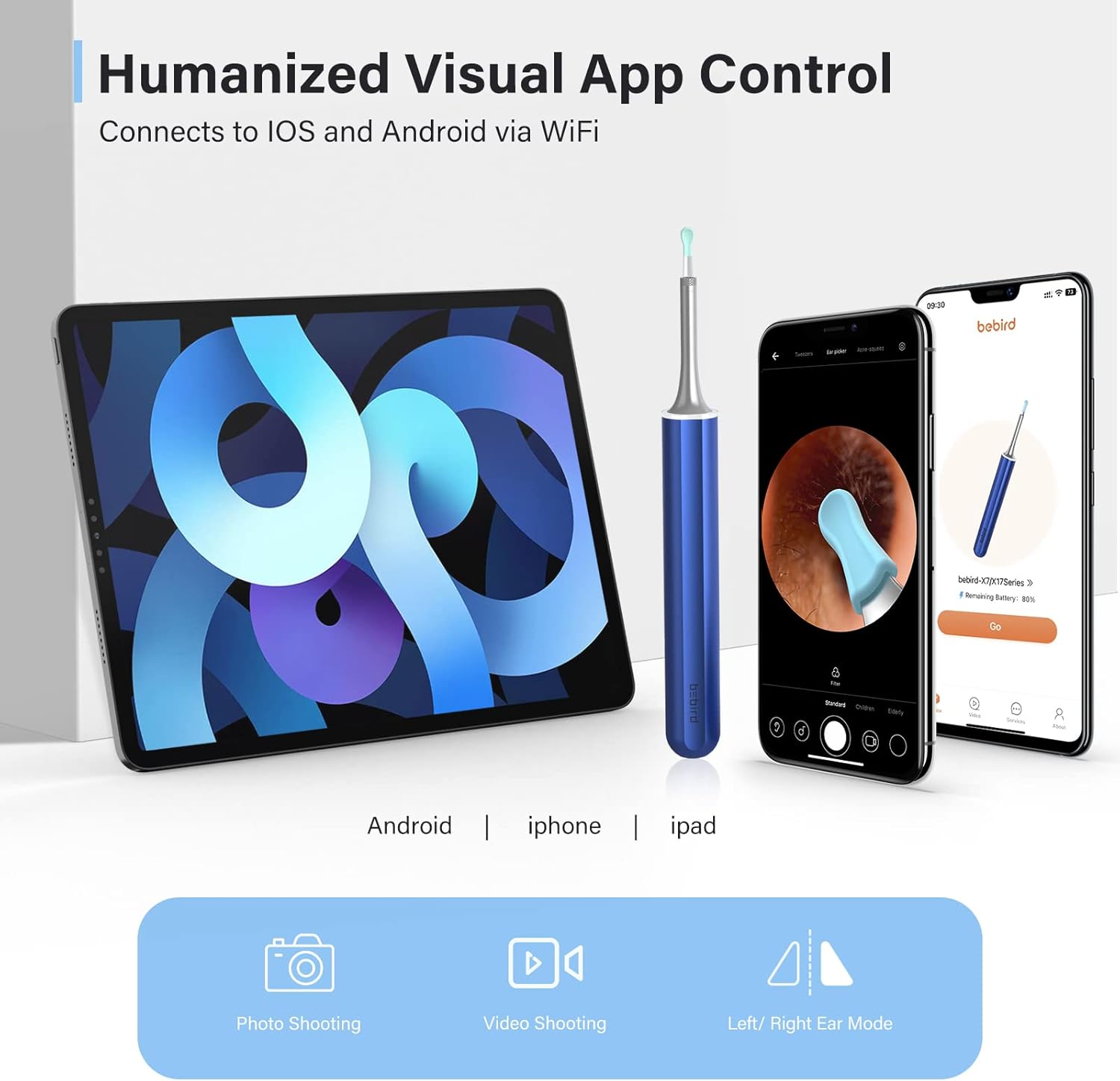 Ear Wax Removal Tool Camera, Ear Wax Removal, Bebird Ear Cleaner with Camera with 1080P Otoscope with Light, Ear Wax Removal Kit with 9 Ear Pick, Ear Camera Compatible for iPhone, iPad, Android Phone