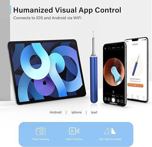 Miniatura 7 de Bebird - Herramienta de eliminación de cera de oído, limpiador de oídos con cámara con otoscopio 1080P con luz, kit de eliminación de cera de oído