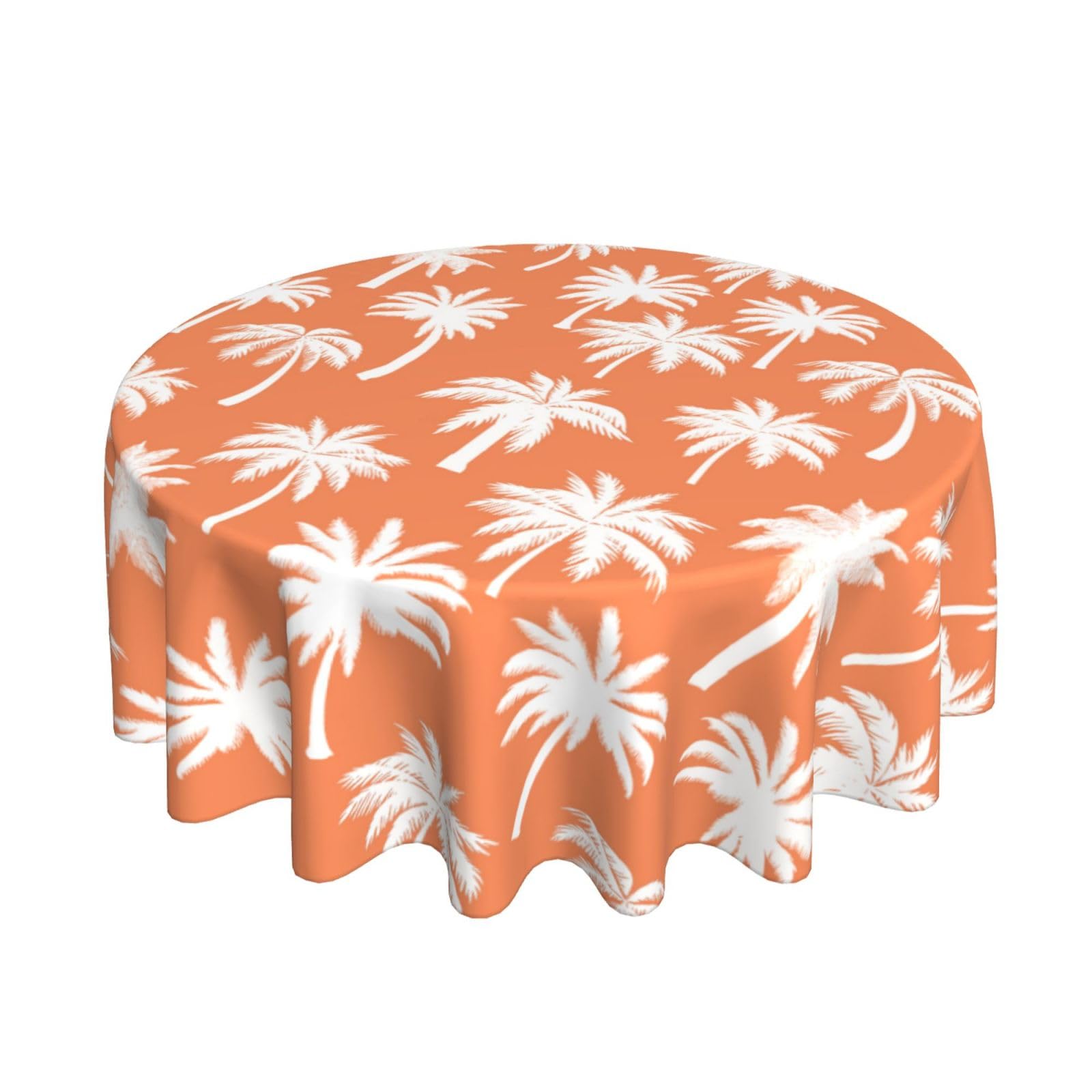 Jecuwo Palm Tree Round Tablecloth 70 Inch Summer Burnt Orange Table Cover Vintage Tropical Washable Decoration Tablecloth Indoor and Outdoor Dining