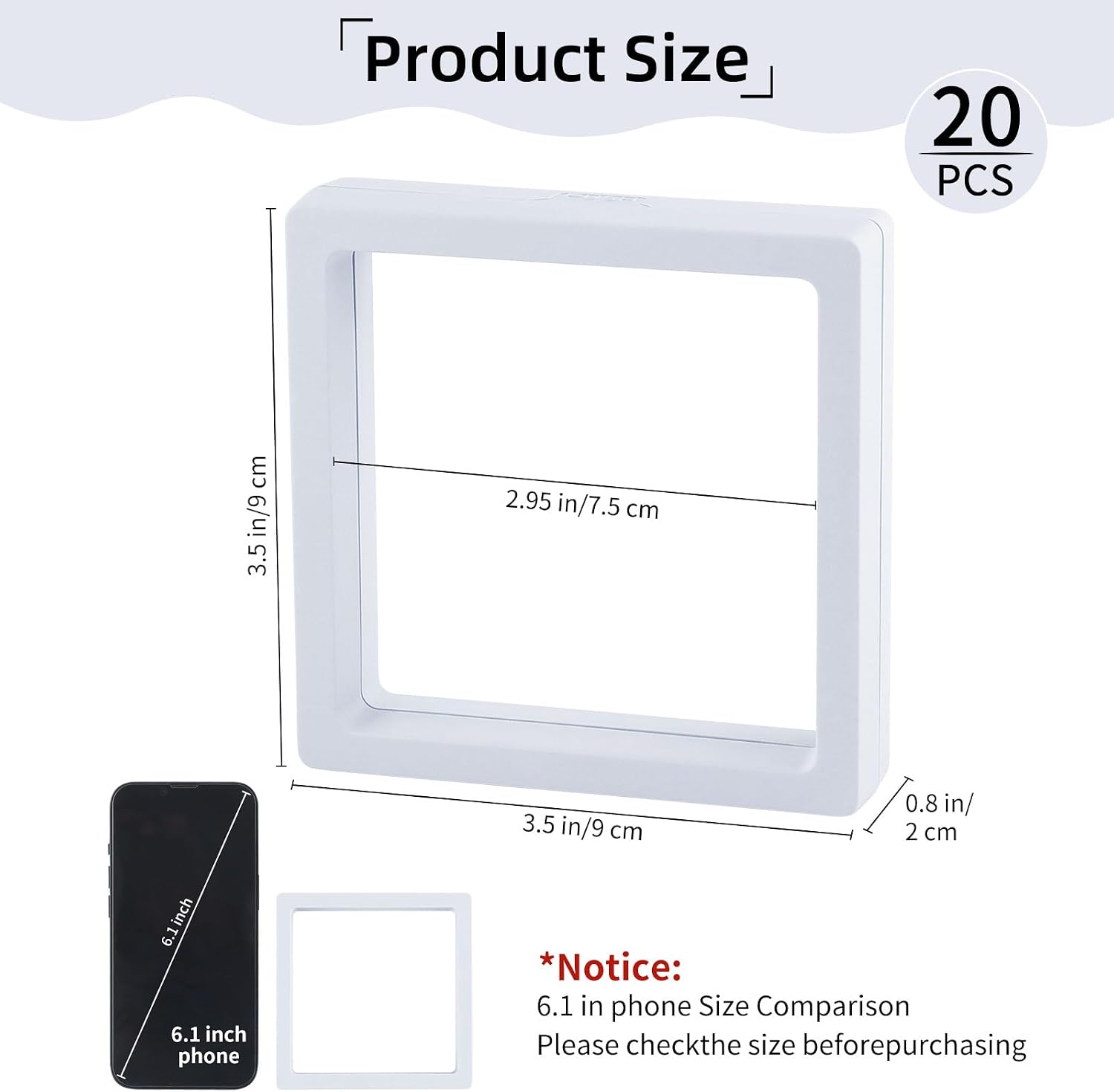 20 Pcs White 3D Floating Display Case 3.5 x3.5X 0.8 inch, Challenge Coin Display,Transparent PE Jewelry Storage Box, Floating Display Holder Stands for Antique Challenge Coins, Medallion, Stamps image 2