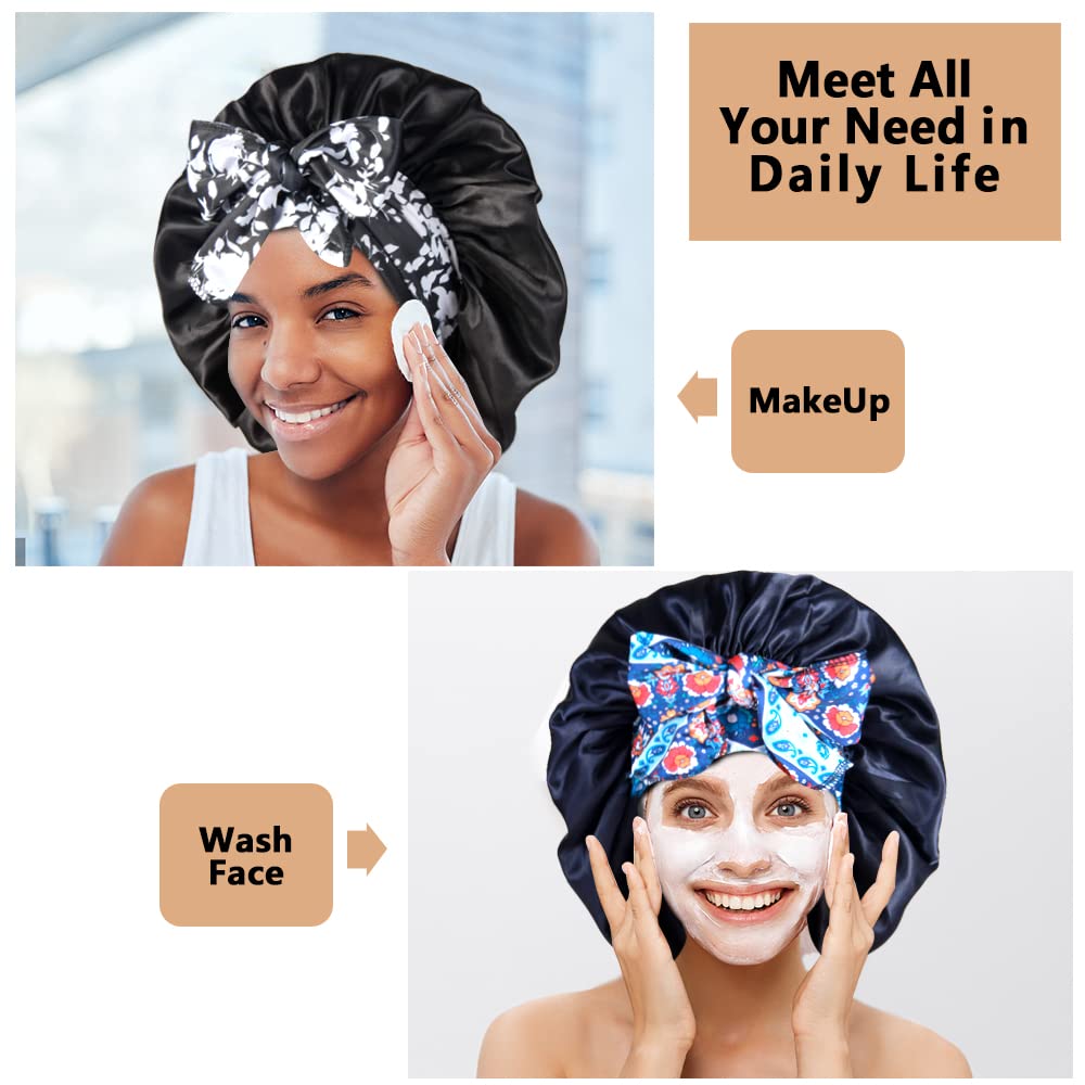2pcs Large Silky Bonnets with tie Band Braid Bonnet, Satin Bonnet for Sleeping Curly Hair, G