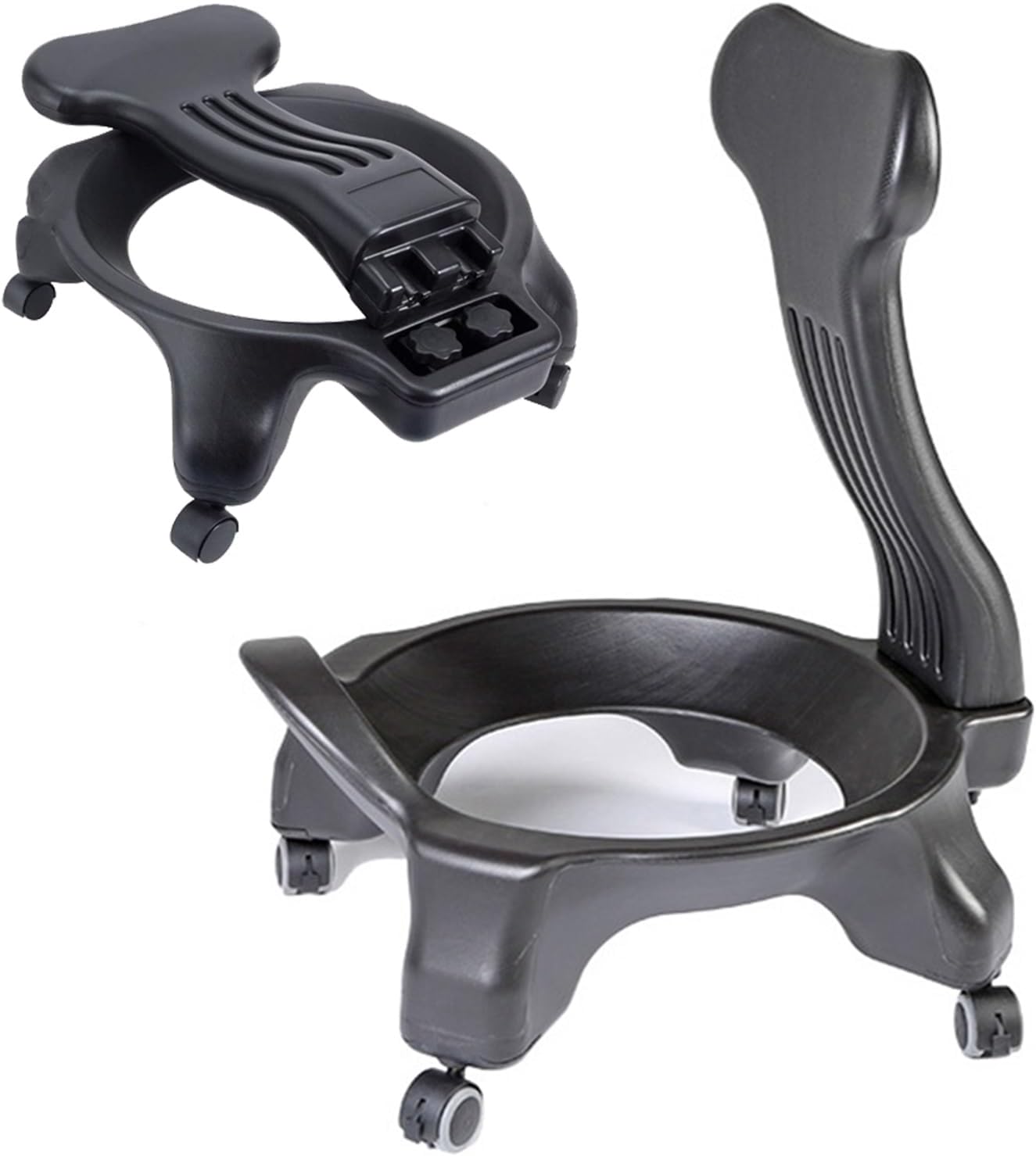 Exercise Ball Chair Base with Wheels - Ergonomic Rolling Base for 55cm Pilates Ball, Office Chair with Back Support for Yoga Ball