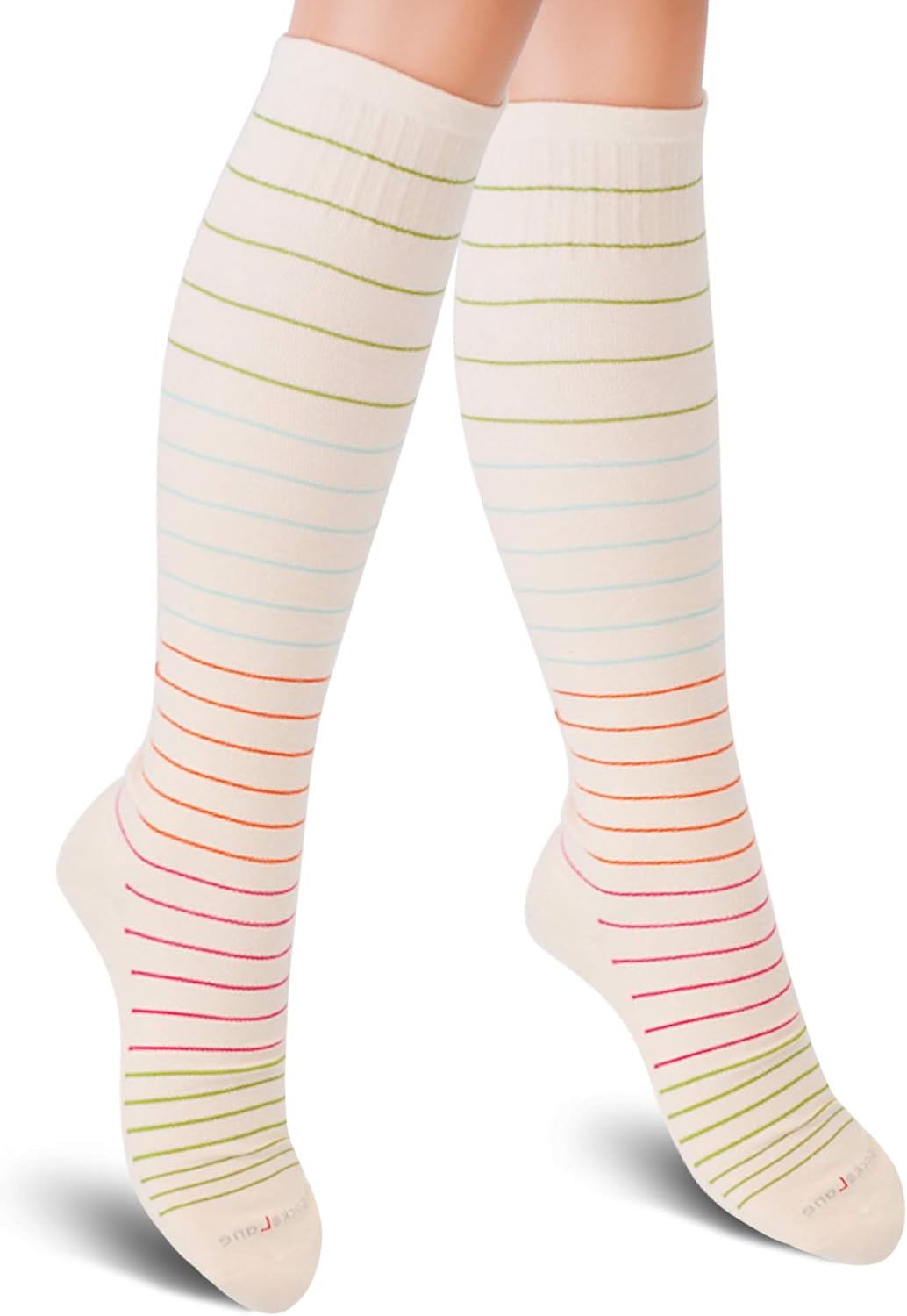 Cotton Compression Socks for Women & Men. 15-20 mmHg Support Knee-High Nude Stripes M/L