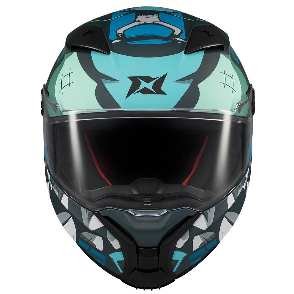 Casco AXXIS Fenix Angry Face Azul Mate - Casco de Moto Integral Unisex Hombre y Mujer - Homologado ECE 22.06