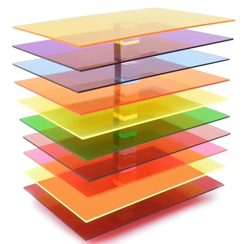 7 piezas y 7 colores de 8 x 12 x 0.118 pulgadas, hojas de acrílico fundido de color transparente, lámina de plástico de plexiglás para corte láser,