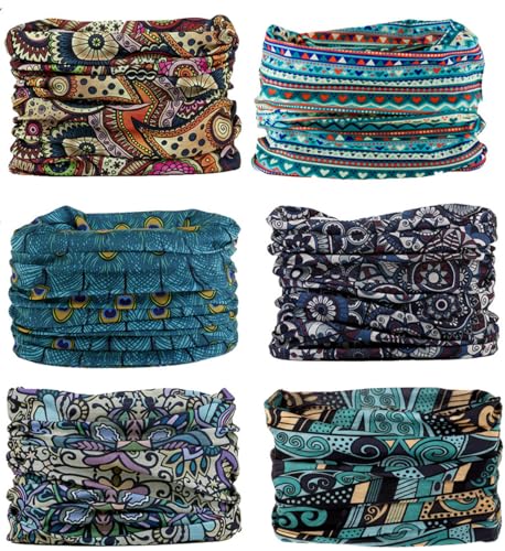 KINREE 6 PCS Summer UV Protection Multi-function Headband Neck Gaiter Head Wrap Headwear Face Mask Magic Scarf Bandana