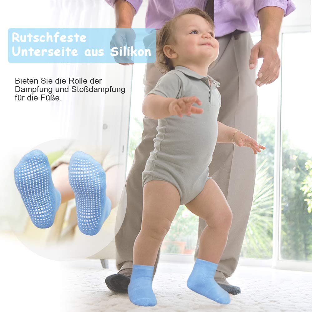 GRPSKCOS Calcetines para bebés y niños, ABS antideslizantes, 12 pares de calcetines para niños de 0 a 10 años, calcetines antideslizantes