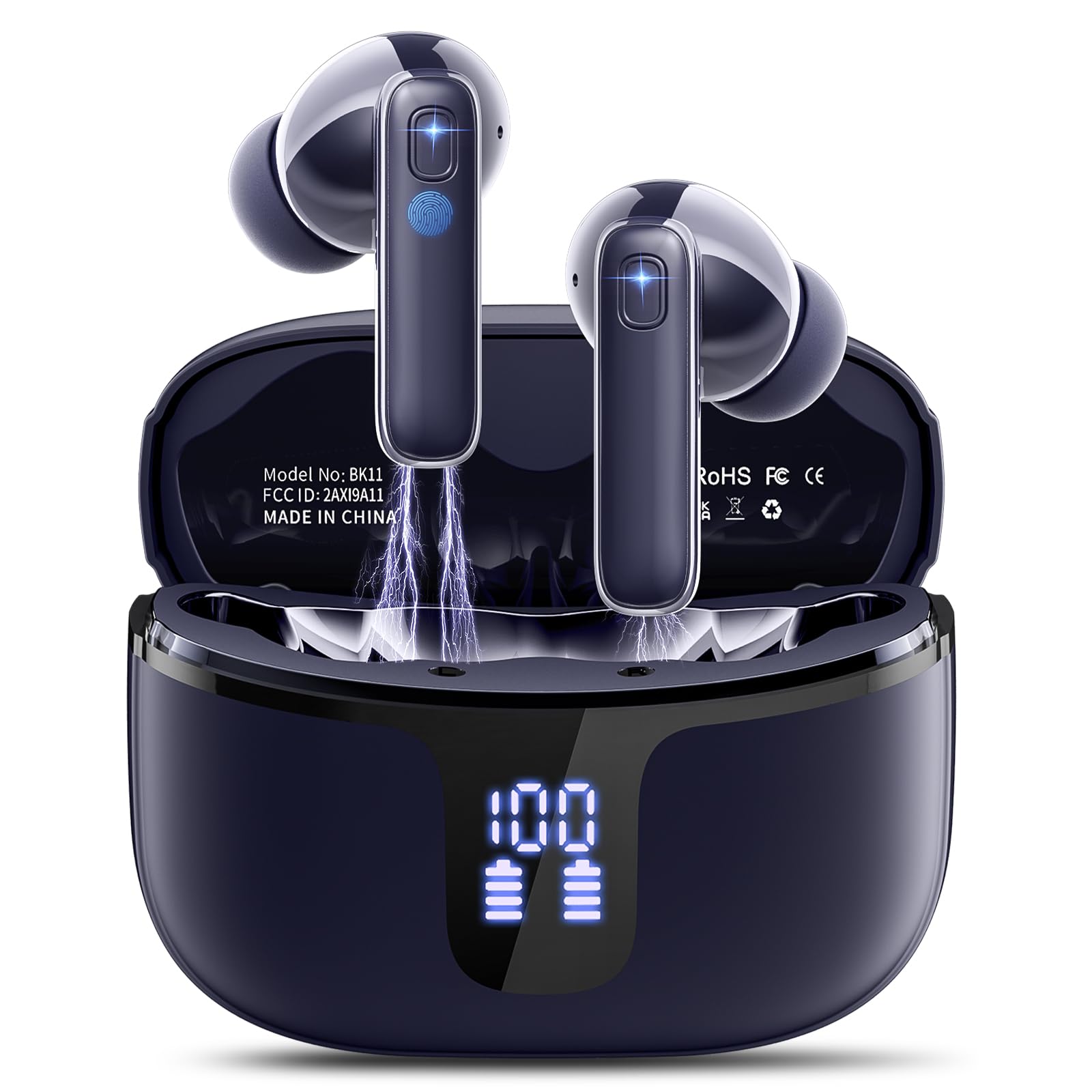 Ordtop Cuffie Bluetooth, Auricolari Bluetooth 5.3 con 4 HD ENC Cancellazione Rumore Mics, 40 Ore HiFi Stereo Cuffiette Bluetooth con LED Display, IP7 Impermeabili