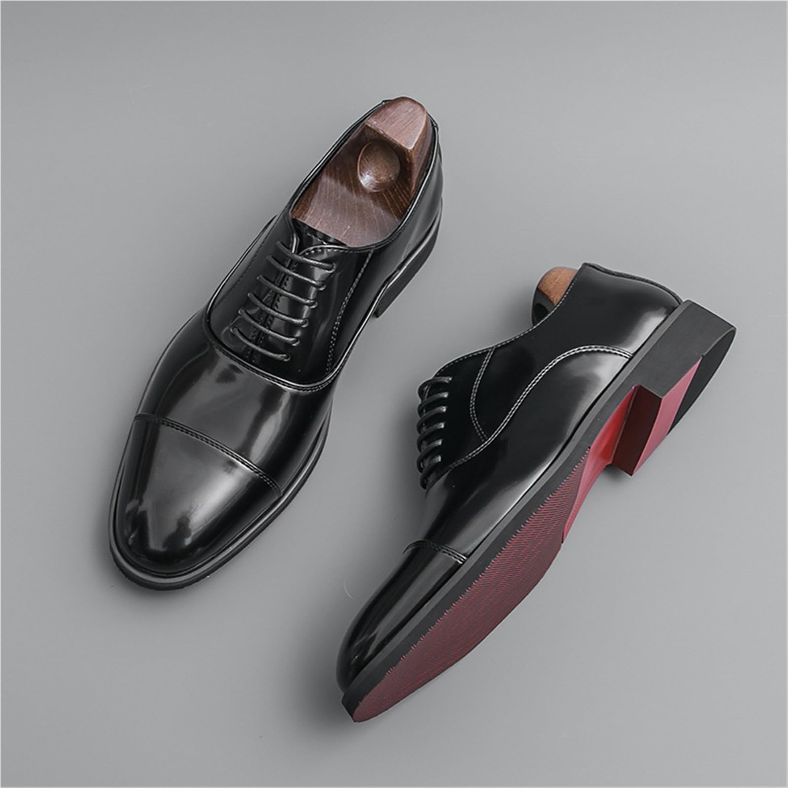 Suola Rossa Stile Britannico Scarpe da Lavoro da Uomo Oxford | Allacciate Primavera/Estate Scarpe Eleganti In Pelle Verniciata Lucida Da Lavoro E Da Cerimonia