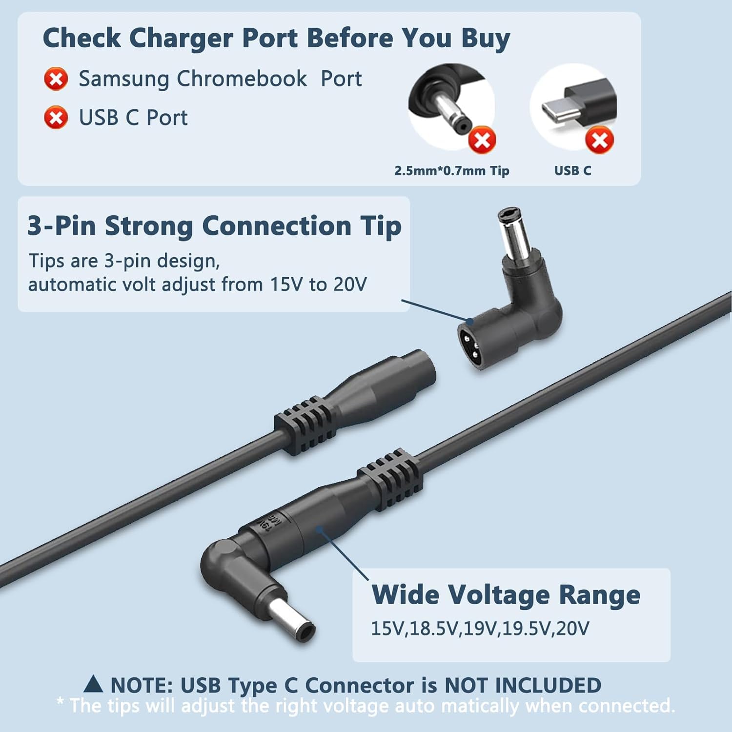 90w Universal Laptop Charger ETL Ac Adapter Compatible with Dell Hp Lenovo Toshiba Acer Asus Sony Power Cord Adapter DC Output 12V 16V 18.5V 19V 19.5V 20V Power Supply Cord with 16 Tips