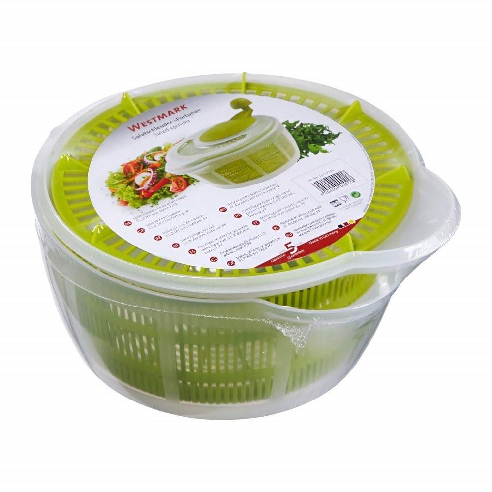 Westmark Essoreuse à Salade, Capacité : 5 litres, ø 26 cm, Plastique, sans BPA, Fortuna, Couleur : Transparent/Vert, 243222E1