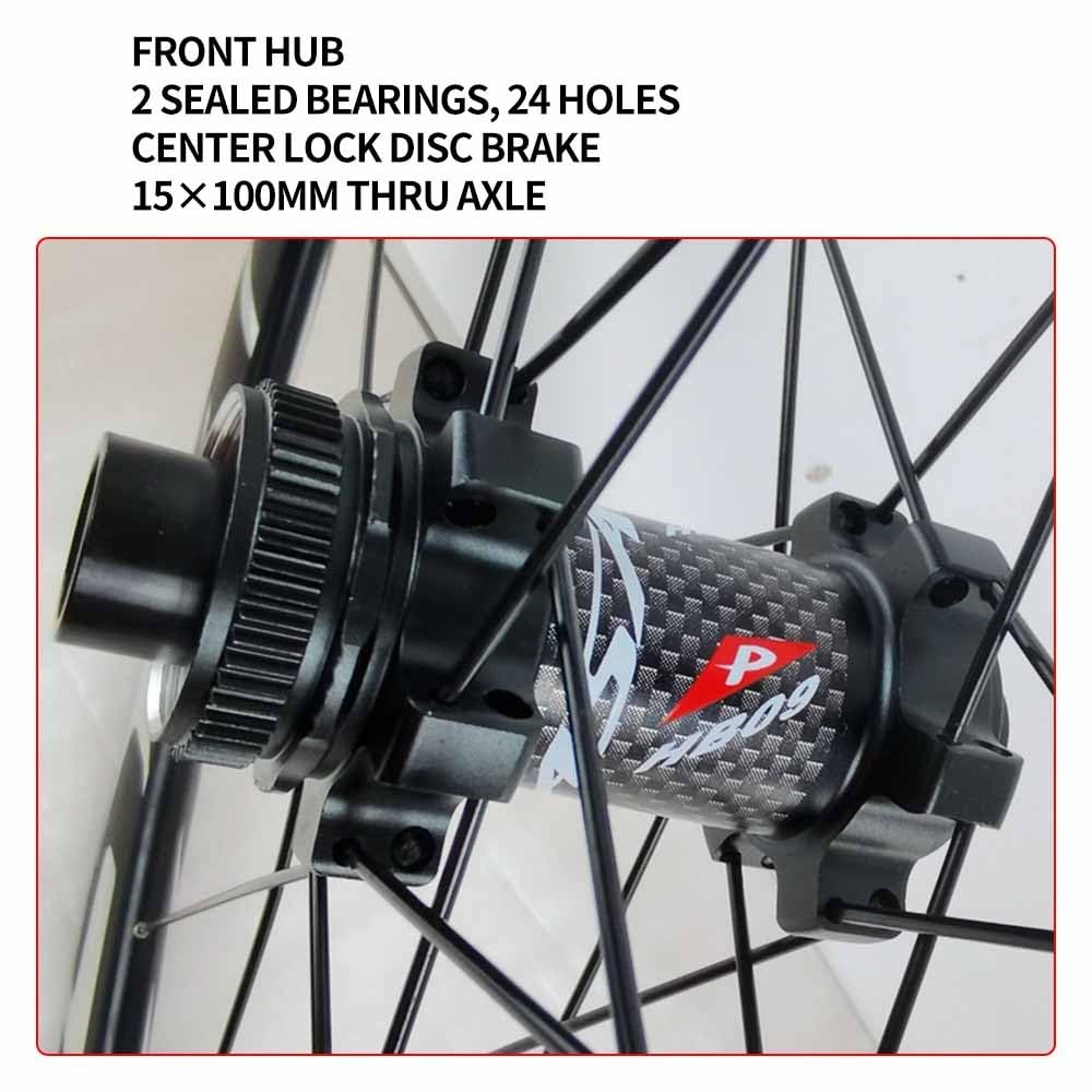 Juego De Ruedas para Bici De Carretera 700C Llantas Clincher De Carbono 38mm, Neumáticos 23-45C, Eje Pasante con Center Lock F15*100/12 * 100mm R12*142mm, 7-12 Velocidades