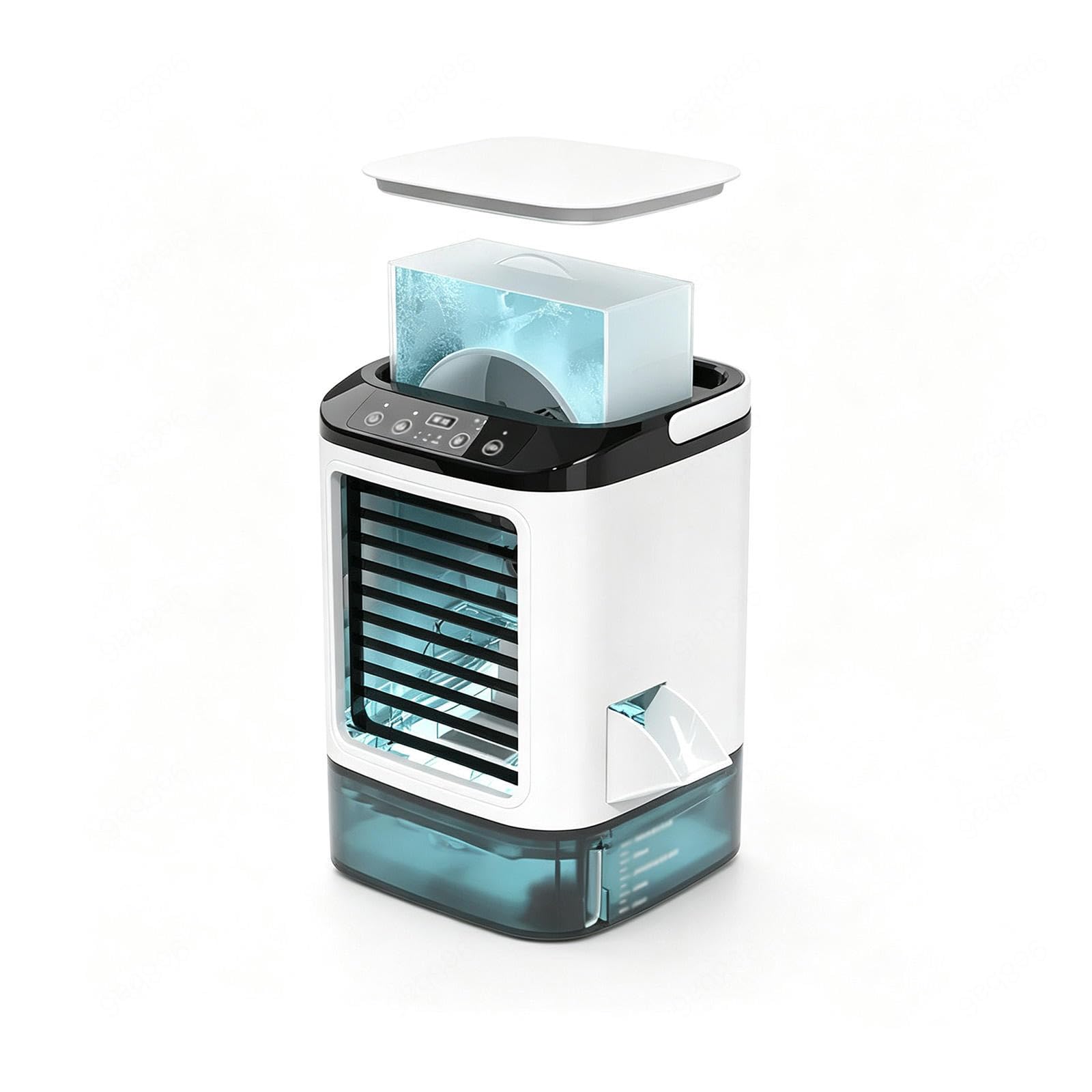 With Ice Box Air Conditioner for Bedroom with 900ML Water Tank, 3 Speeds and 7-Color LED Air Cooler for Bedroom, Camping Car Office