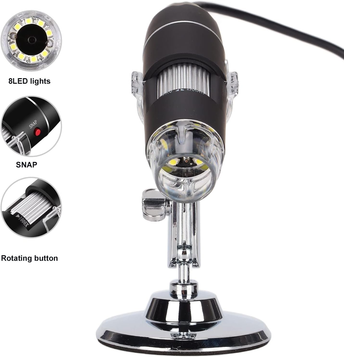 Handheld Digital Microscope, 50X to 1000X USB HD Inspection Camera with OTG Function, 8 Adjustable Lights, Simple , for Facial Skin Scalp