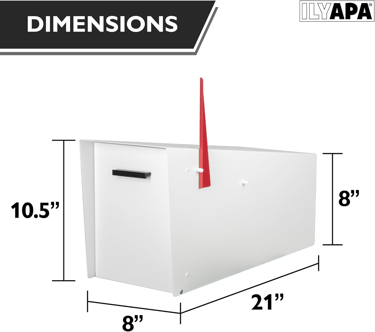 Ilyapa Modern White Mailbox with Angle Design, Waterproof Metal Curbside Box & Black Heavy-Duty Post Kit – Secure Magnetic Close, Easy Universal Installation
