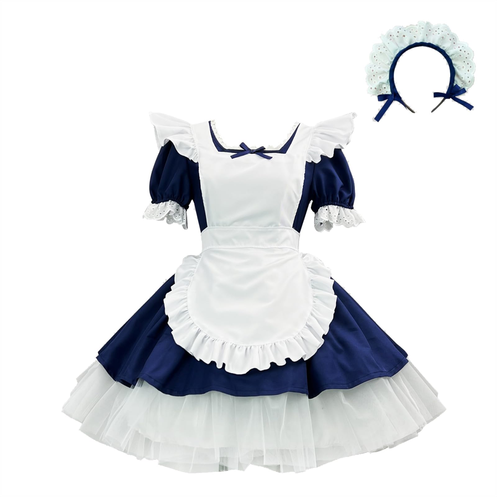 maxToonrain Maid Costume Women French Dress Lolita Valentines Day Gifts Maid Outfit Set for Womens Girls(4PCS)(Navy Blue,S)