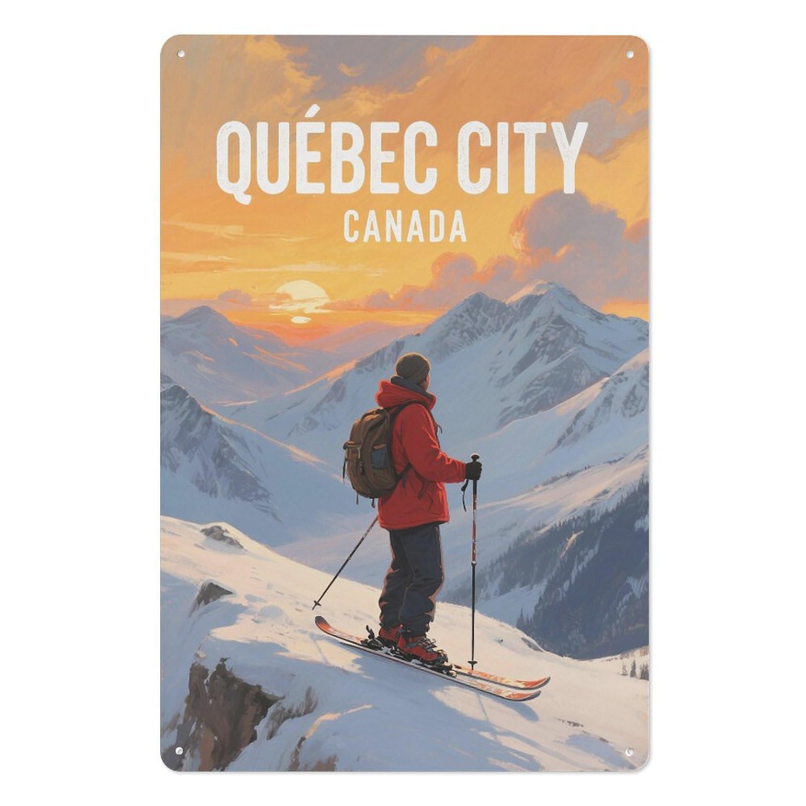 Quebec City Canada Retro Design Tin Paintings Vintage Tin Sign 08x12inch(20x30cm) Wall Art for Home Office Bedroom Living Room Cafes Wall Decor