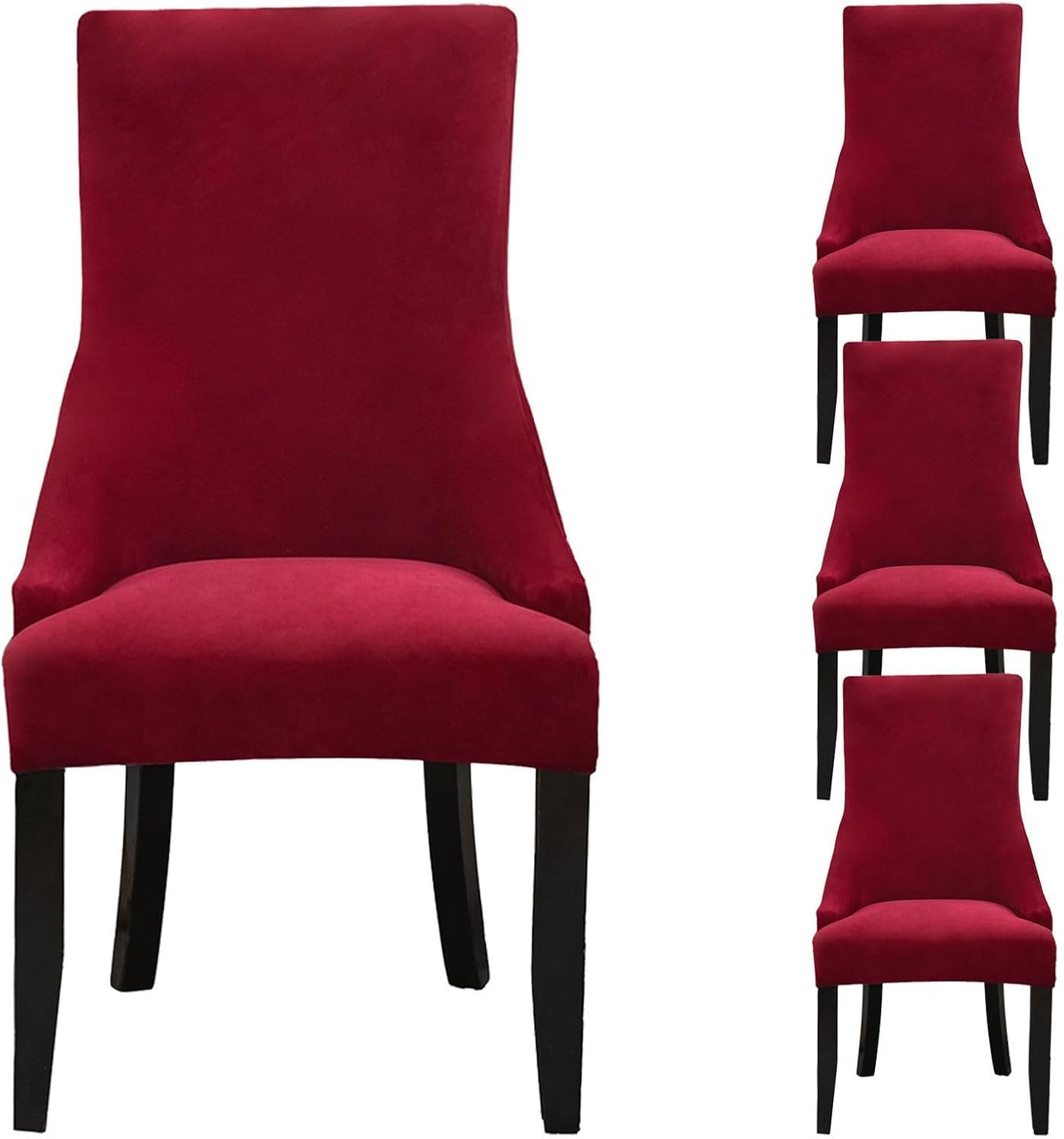 HACLEN Wingback Side Chair Slipcovers Velvet, Wingback Armchair Covers Soft Thicken Dining Chair Covers Stretch Removable for Banquet (burgundy,Set of 4)
