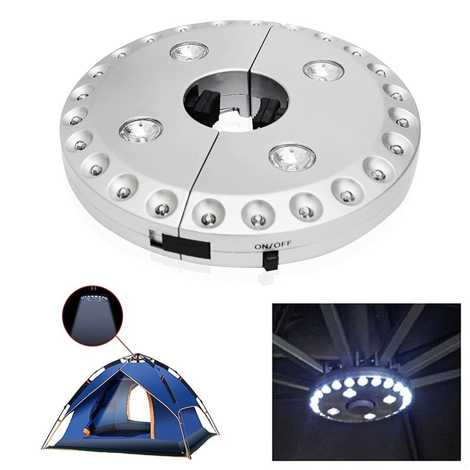 10 Pièces Lumières de Parapluie de Patio, 28 Lumières LED à 200 LM, 4 Piles AA, Lumière de Tente de Camping, pour Patio, Piscine, Terrasse, Décor D'arrière-Cour (Color : Silver)