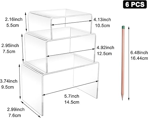 Miniatura 2 de 2 juegos de elevadores de exhibición de acrílico (4, 5, 6 pulgadas), soporte para productos (4 x 5 x 6 pulgadas) elevadores transparentes)