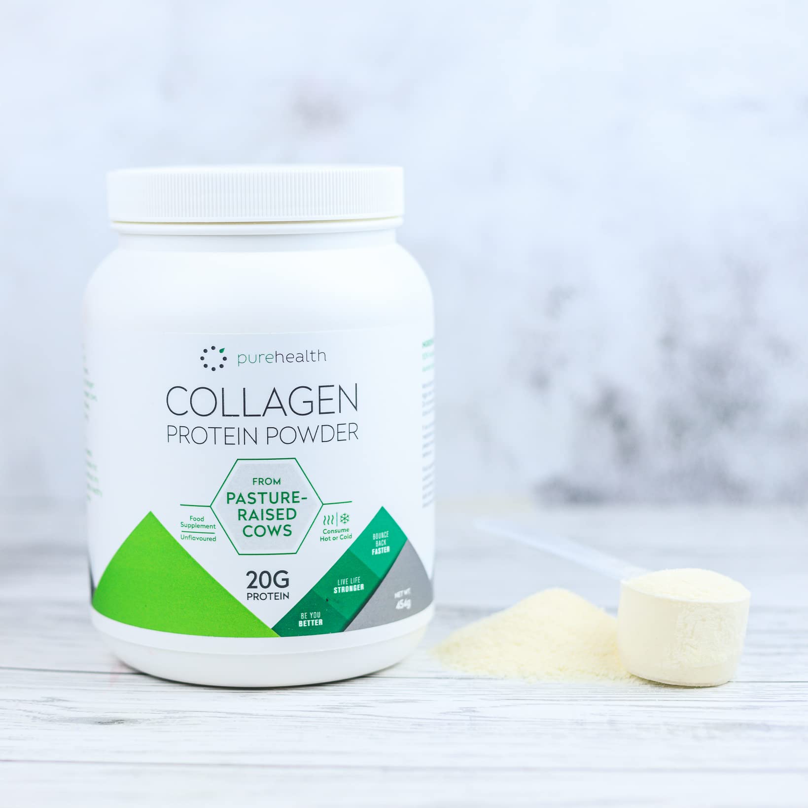 Collagène pur : Poudre de protéine de collagène hydrolysée bovine Peptides pâturage | Sans saveur et se dissout | 20 g de protéines | Paléo Keto Bulletproof | 454g