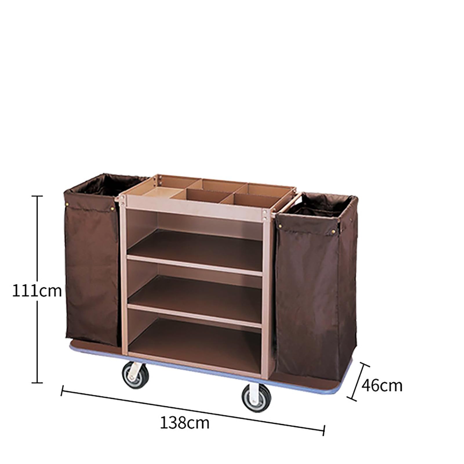 Carrello per Pulizie Commerciale Tradizionale a 3 Ripiani con Borsa, Ideale per uffici, Hotel e Appartamenti, Colore Marrone.