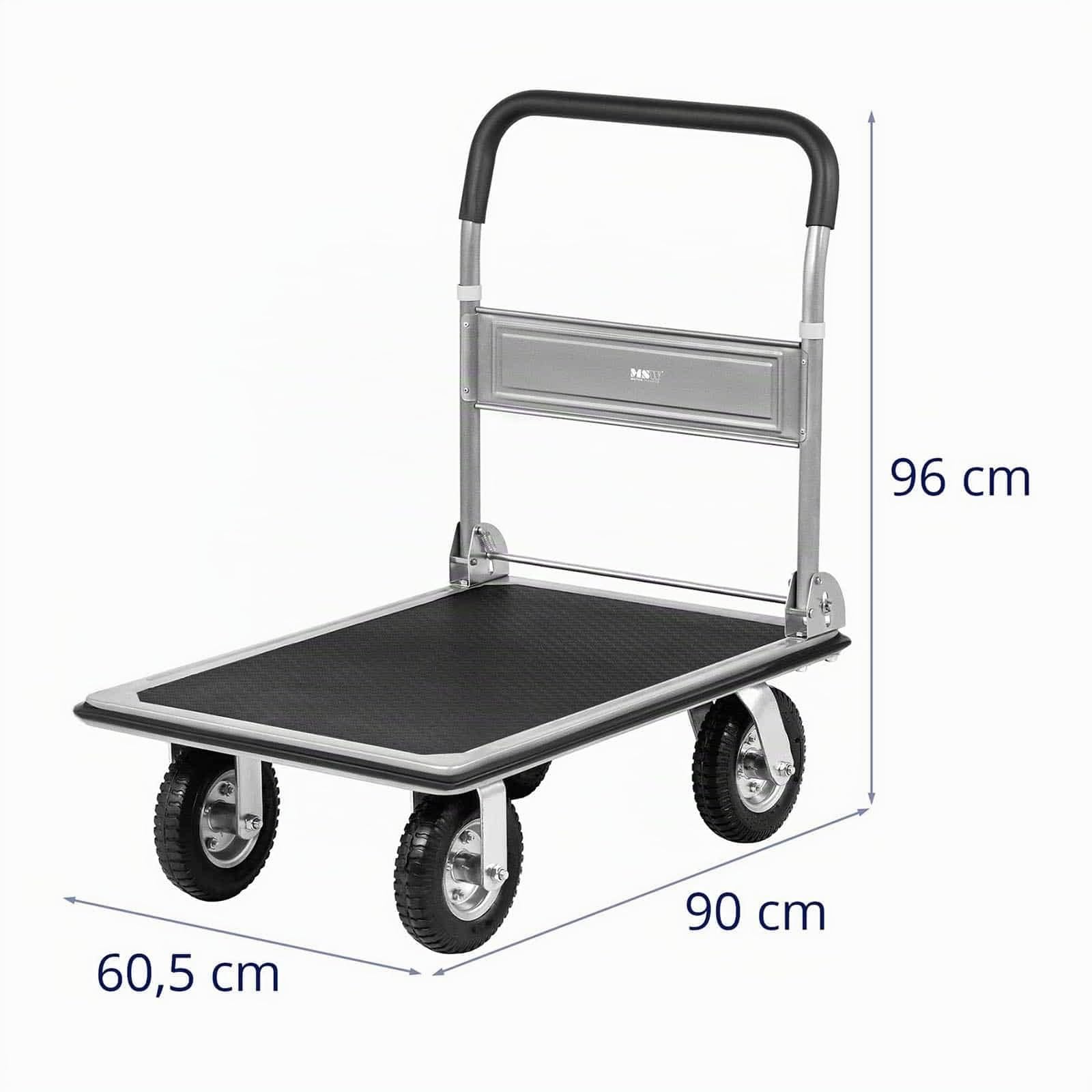 MSW Carro de Transporte Carrito de Carga MSW-PW-300 (Plataforma de 80 x 60 cm, Capacidad de carga: 300 kg, Plegable, Con 4 ruedas)