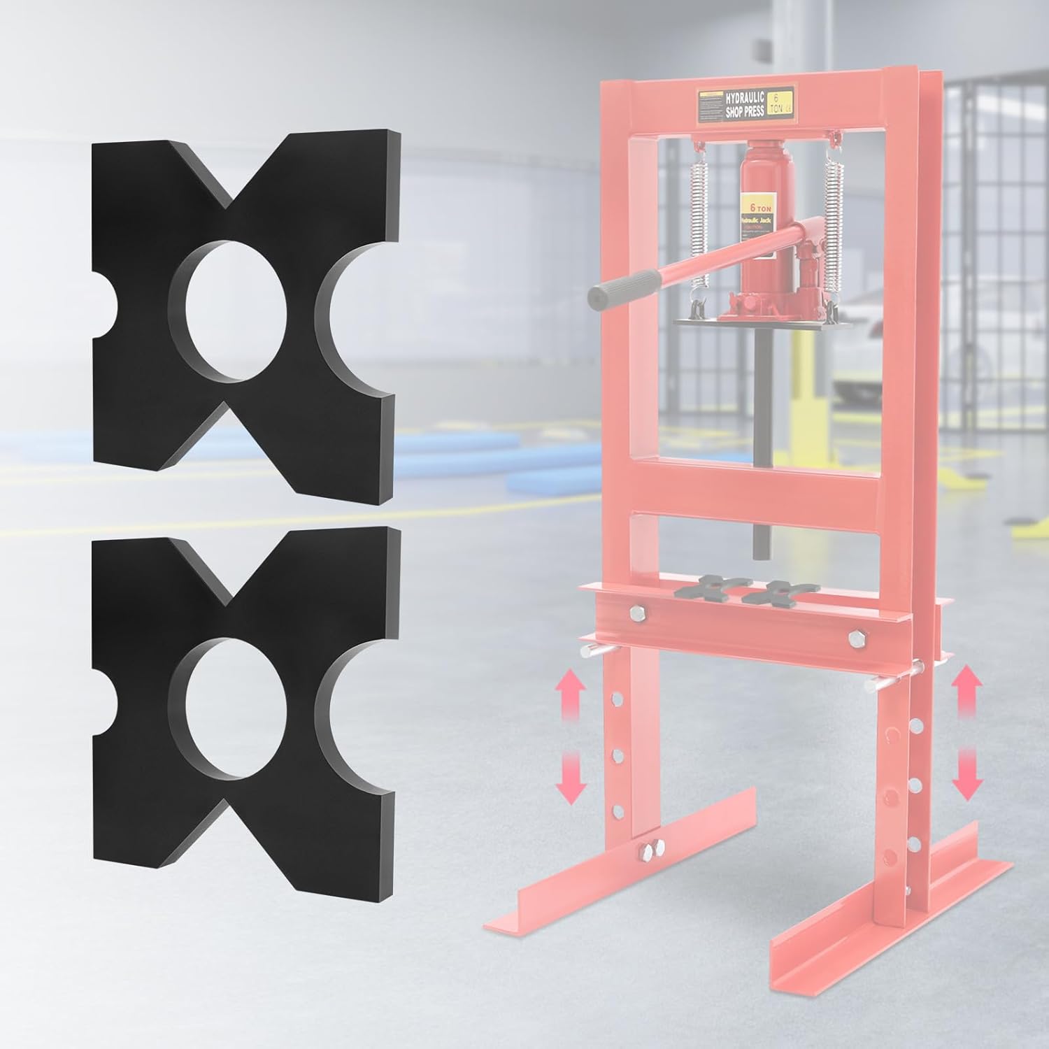 Heavy-Duty Arbor Press Plates 20 Ton and 32 Ton Shop Metal Press Plates with 4 Notch, 1 Inch Thickened H Frame Hydraulic Shop Press Plates, 1 Pair (1" x 7" x 7")