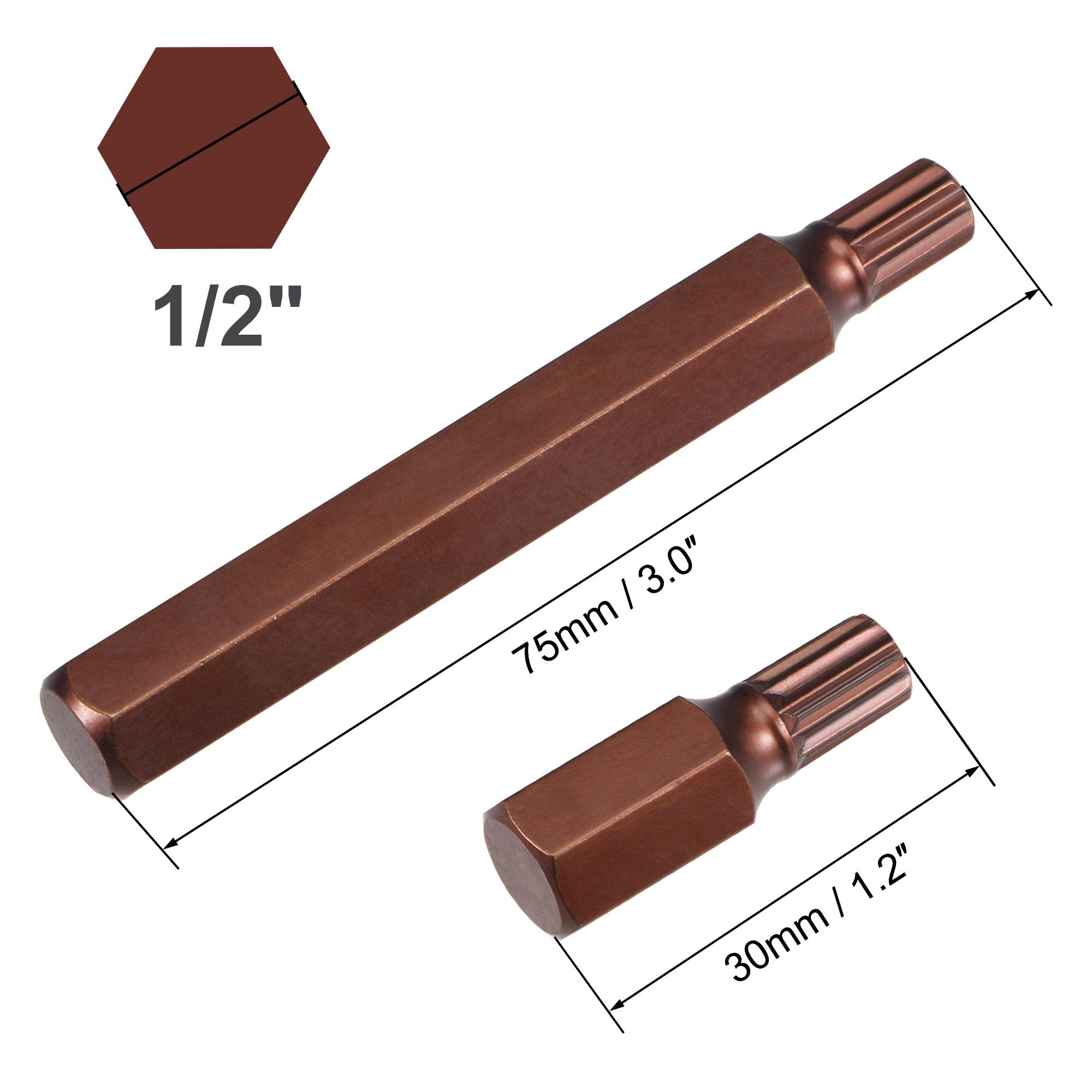 sourcing map 40 Piezas Combinación Hexagonales Torx y Estriadas 1/2" y 3/8"