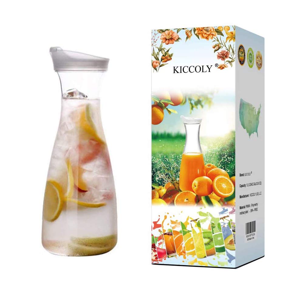 Buy Pitcher Carafes with Lid for Juice 34 oz Plastic Carafe with Lid