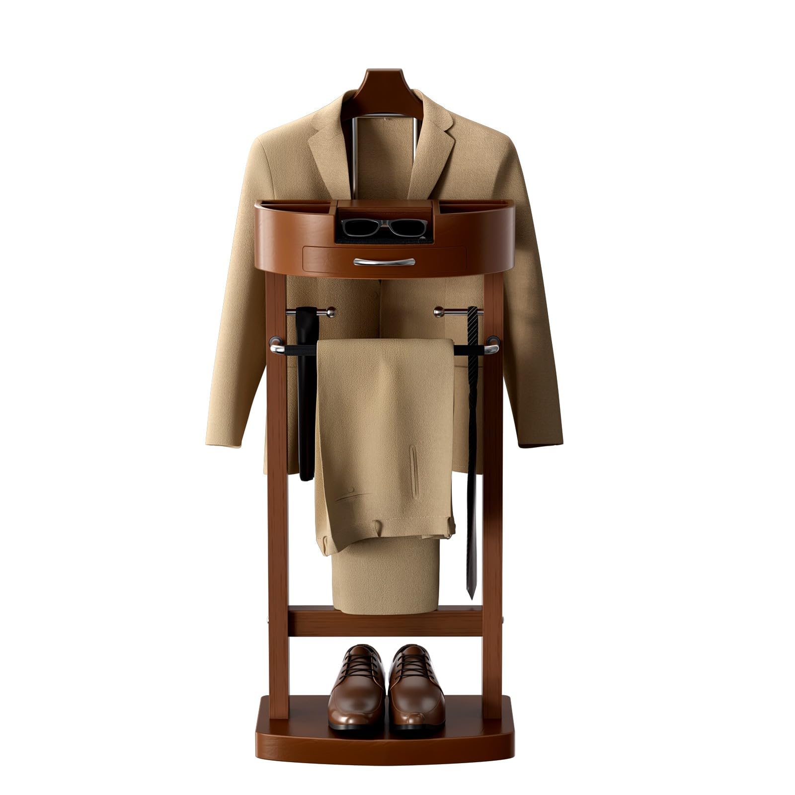Wpptnsfy Men's B Wood Valet Stand With Tray, Clothes Valet Stand For Suit Valet Stand With Sturdy Ase, For Entryway, Edroom, Office 17X13.4x41.96in