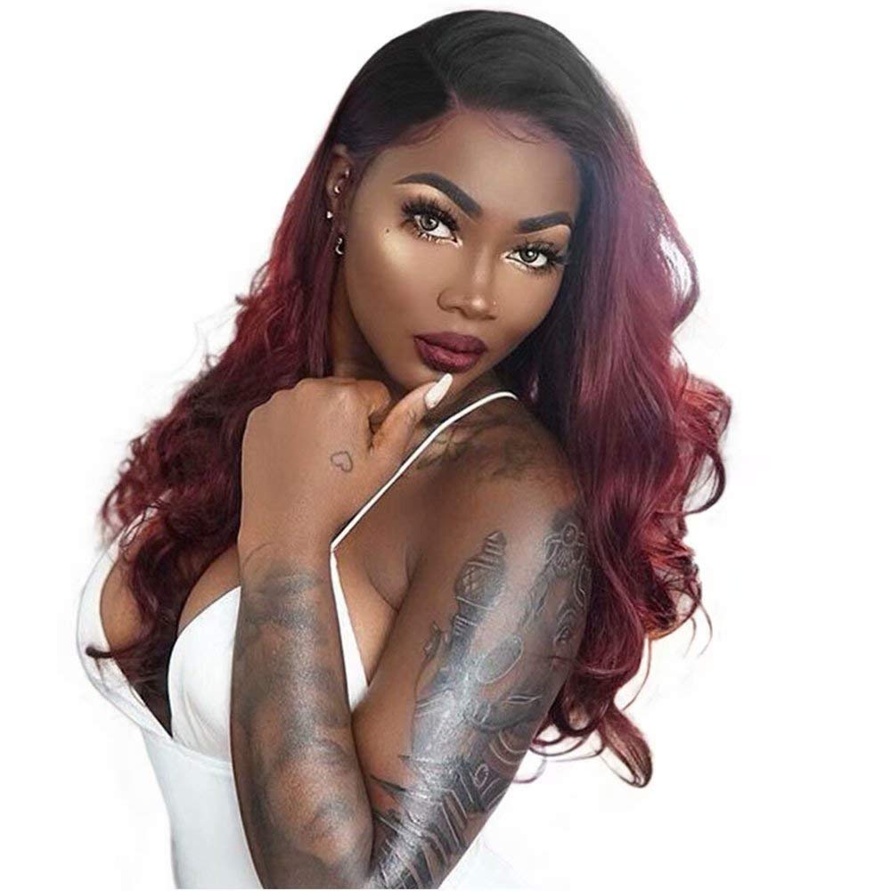 HD Invisible lace front wigs human hair Transparent Lace Wig 1B 99J Ombre 13X4 Glueless Lace Front Wig Human Hair Pre Plucked for Women with Bleached Knots 150 Density Full End Human Hair Wigs