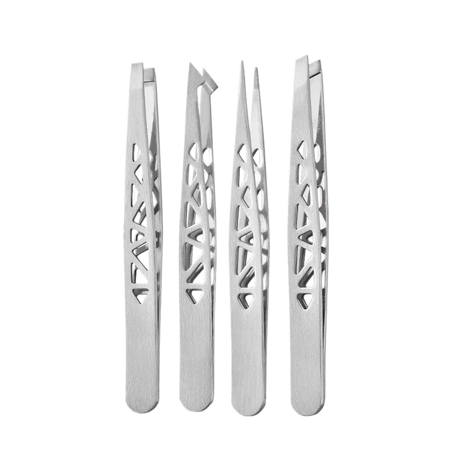 Zgxnyi Silvery 4 Pcs Set Eyebrow Tweezers 4 Pcs Set Stainless Steel Precision Tweezers Angled Tips For Eyebrow Shaping Grooming(Silvery 4 Pcs Set)