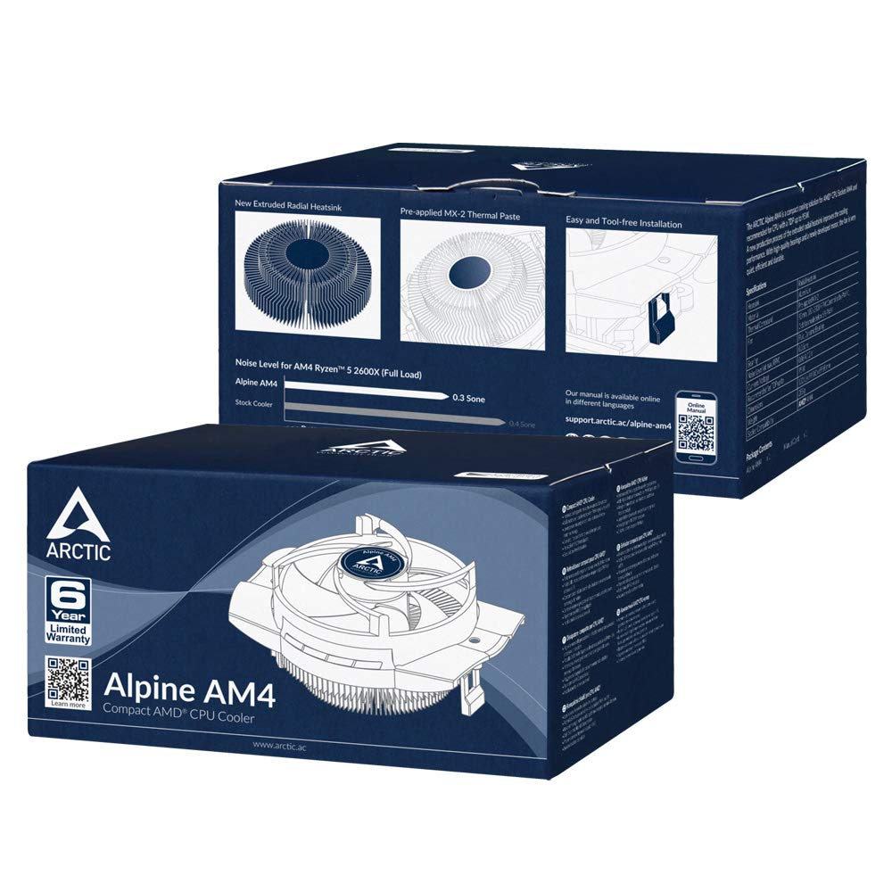 ARCTIC Alpine AM4 – kompaktowy schładzacz AMD CPU do AM4, pasta przewodząca ciepło MX-2, wstępnie nałożona, kolor czarny