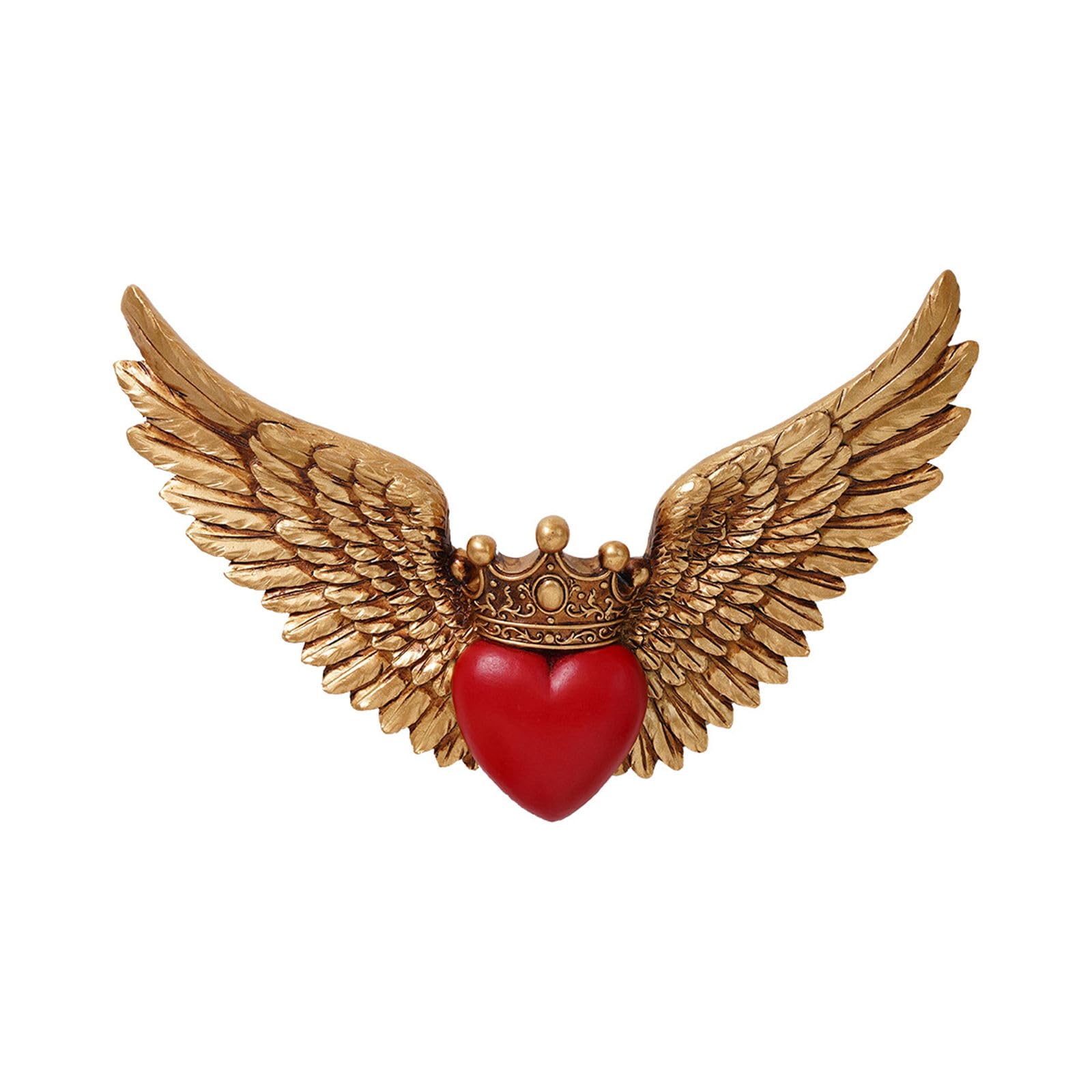 BELOWSYALER Resin Wall Hanging Decoration with Crown Angelic Heart Wing European Ornament for Living Room Bedroom Wall Hanging