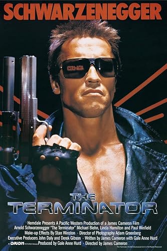 The Terminator Key Art with Credits Action Movie SciFi Gun Classic 1984 Retro Vintage Style Cool Wall Decor Art Poster 12 x 18 pulgadas
