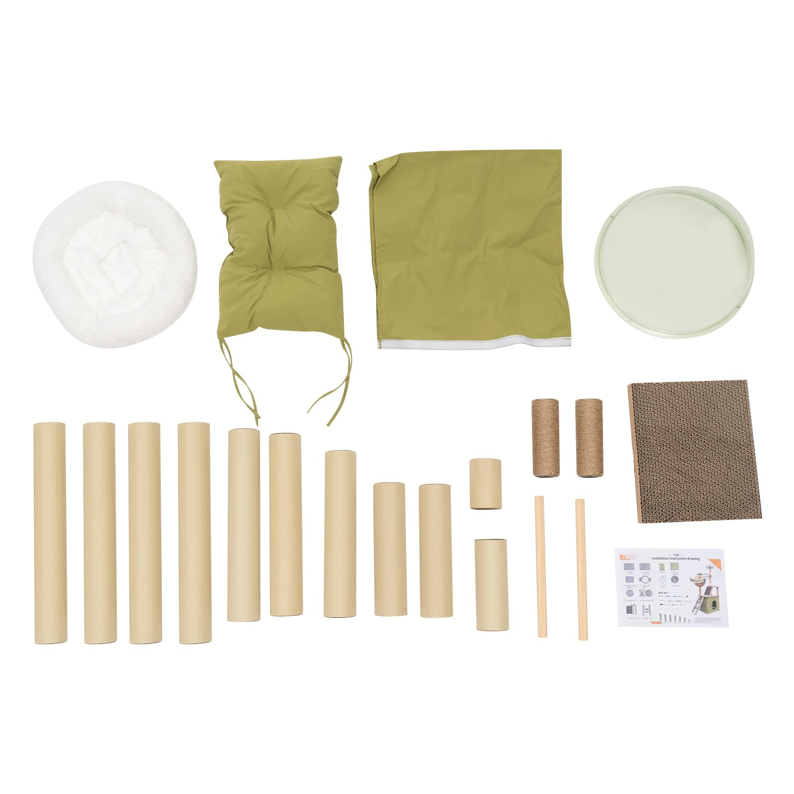 Rascador para gatos, estable, con sisal, cueva y cesta, casa para gatos con cama acolchada, árbol trepador para gatos altura 140 cm, verde