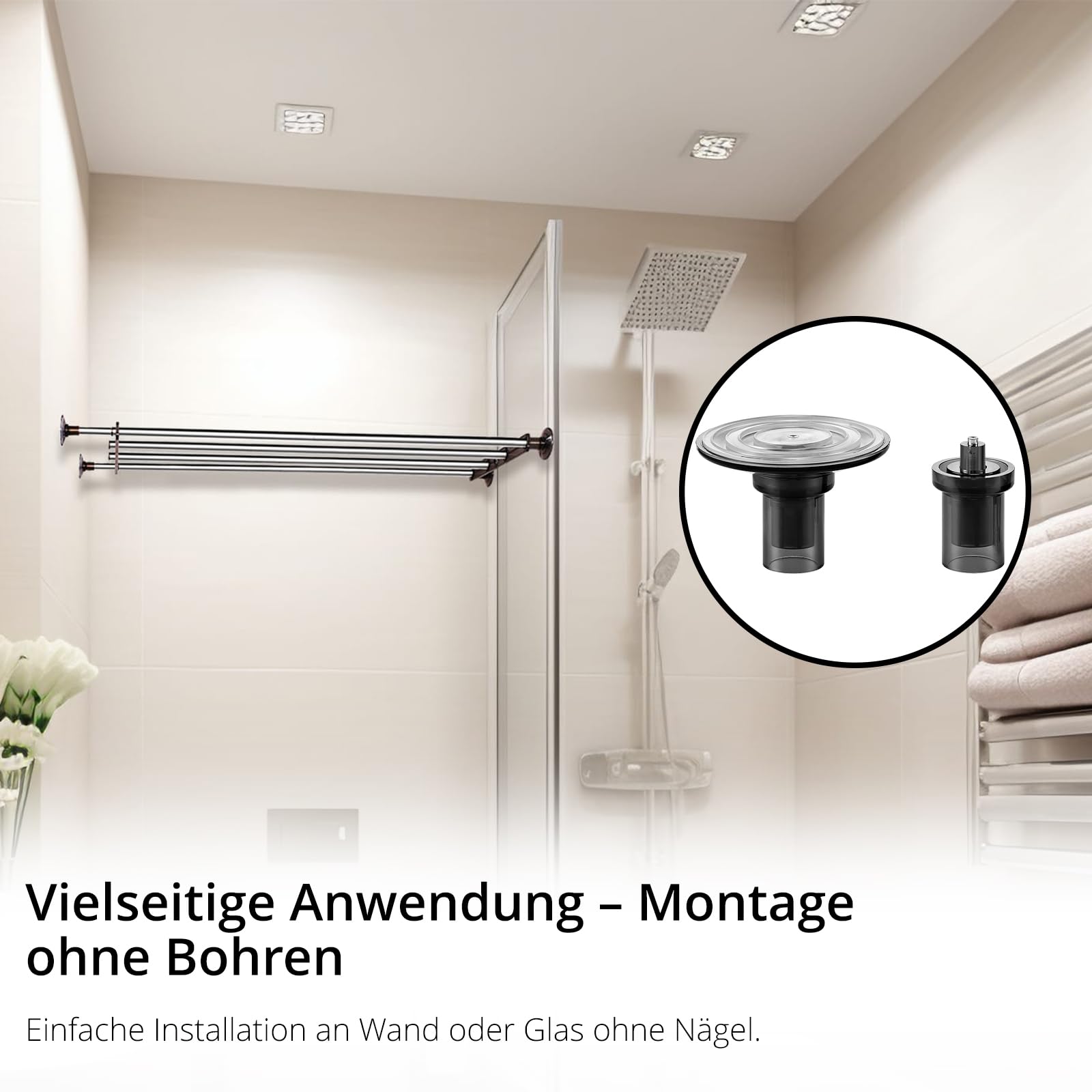 wellex Teleskopregal Wäscheständer - Bohrfreie Wandmontage Teleskop - Verstellbar 90 cm - 120 cm - Edelstahl Silber