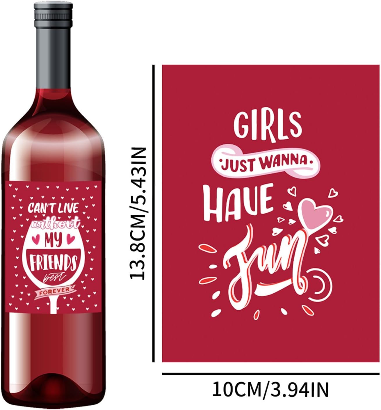 10 Pcs Heart Love Wine Bottle Stickers Galnetine Theme Label Sticker Waterproof Happy Galnetine Self-Adhesive Wine Bottle Decor for Women Love Party Supplies