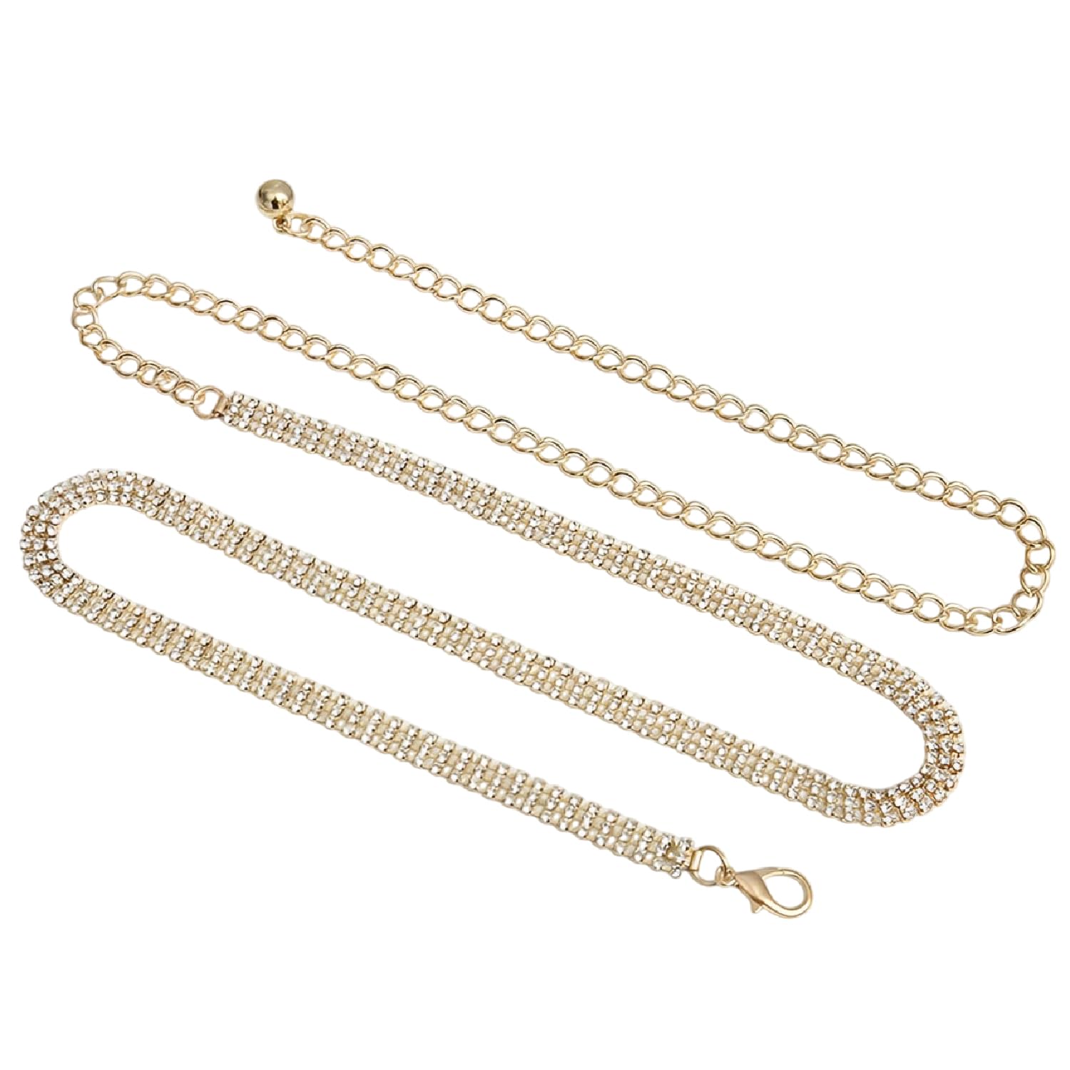 SYGA Women's Gold Waist Chain with Sparkling Triple Row Rhinestone Design, Adjustable Kamarband for Sarees, Dresses – Free Size-image-16