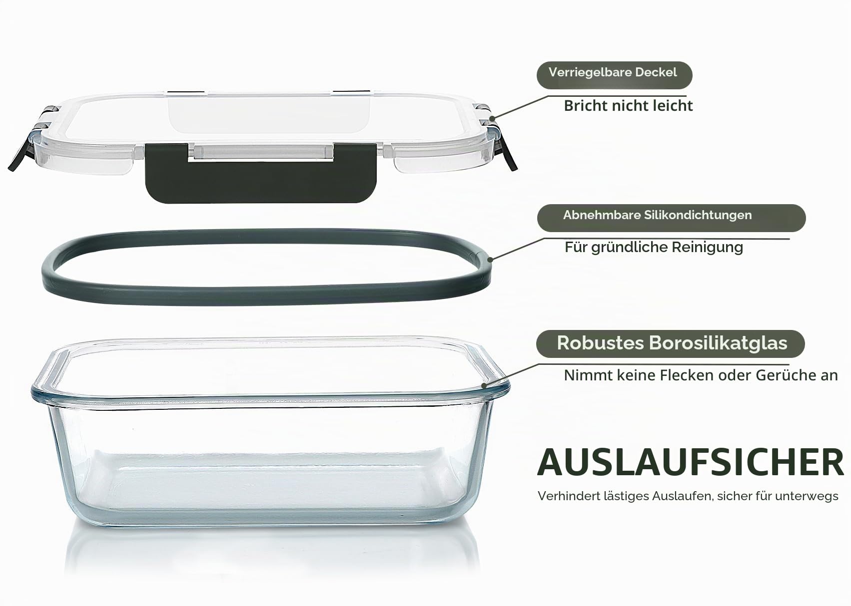 M MCIRCO Extra großes Glas-Frischhaltedosen-Set mit Deckel, 2,3 l und 1020 ml, 2 Stück à 10 Tassen und 2 x 4,5 Tassen, luftdichter Glasbehälter, Mikrowelle, Ofen, Gefrierschrank und Spülmaschine