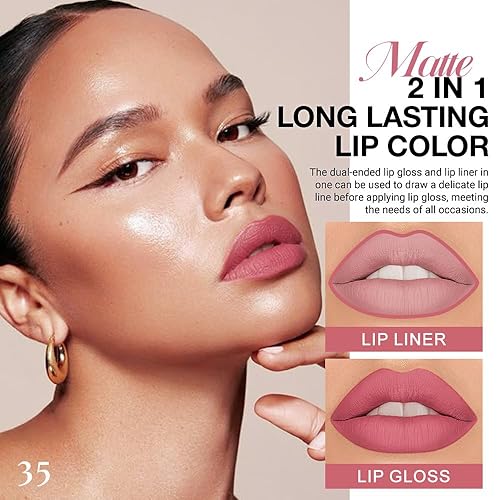 Miniatura 211 de evpct Juego de 6 delineadores de labios y lápiz labial, color rojo oscuro, malva, morado, ciruela, mate, mate, 24 horas a prueba de agua mate, 24 1