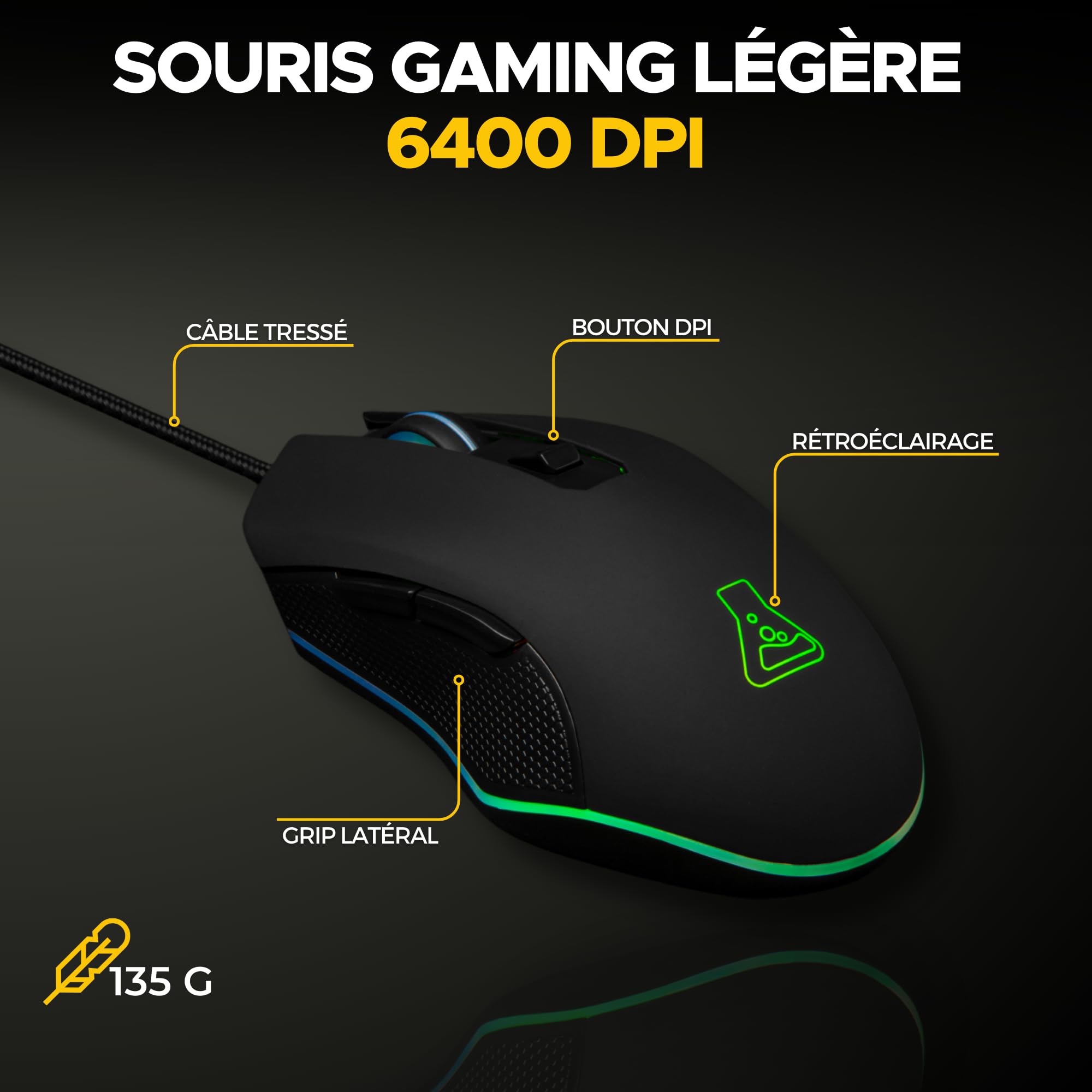 The G-Lab - Combo Hélium - Ensemble Gaming 3 en 1 - Clavier Gamer Azerty Rétroéclairé, Souris Gamer 6400 Dpi, Tapis De Souris Antidérapant - 6 Touches Anti-ghosting - Pack PC/PS4/PS5/XBOX