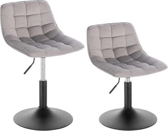 WOLTU Dressing Stool Swivel Velvet Modern Breakfast Dining Chair Rotatable Stool for Kitchen Counter Clinic, Light Grey Bar Stool, Adjustable Gas Lift(38-49,5cm) BH300hgr-2-UK