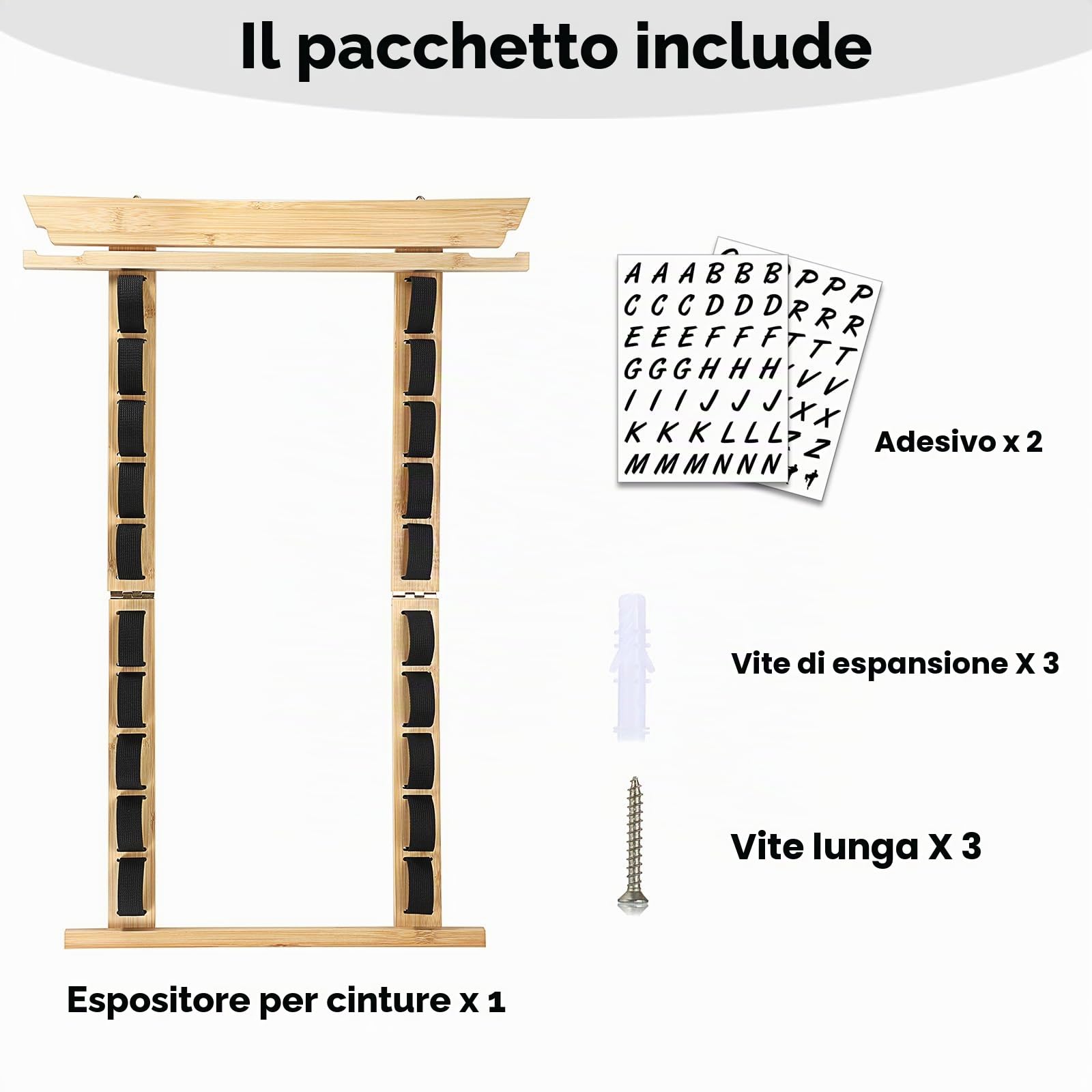 SUMNACON 10 Cinture Porta Cinture in Bambù per Arti Marziali, Organizzatore da Parete per Cinture di Karate Taekwondo, Espositore per Cinture da Arti Marziali, Porta Medaglie per Studenti di Karate