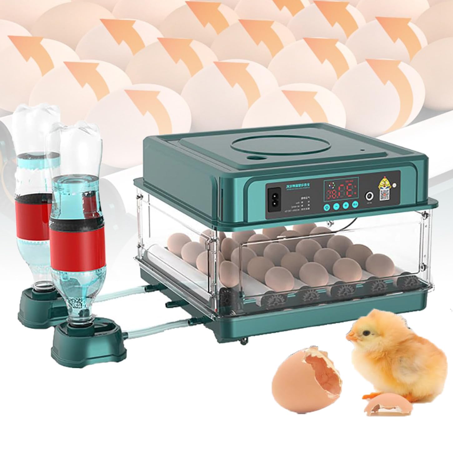 Criadora Automática Digital Para Pollos, Incubadora De Huevos Profesional, Espaciado Ajustable + Giro Automático De Huevos + Control De Temperatura + Reposición De Agua,24eggs