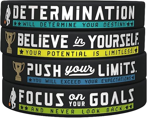 Miniatura 5 de Inkstone Paquete de 12 pulseras de baloncesto con citas deportivas motivacionales, paquete al por mayor de 12 pulseras de goma de silicona para