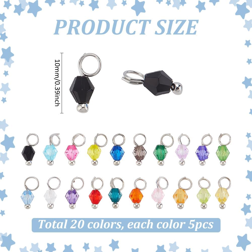 PH PandaHall 100pcs 20 Colors Crystal Dangle Charms Pendants, 4mm Crystal Bead Charms Glass Bicone Bead Charms Tiny Bead Dangles for DIY Earring Necklace Bracelet Jewelry Making - Image 2