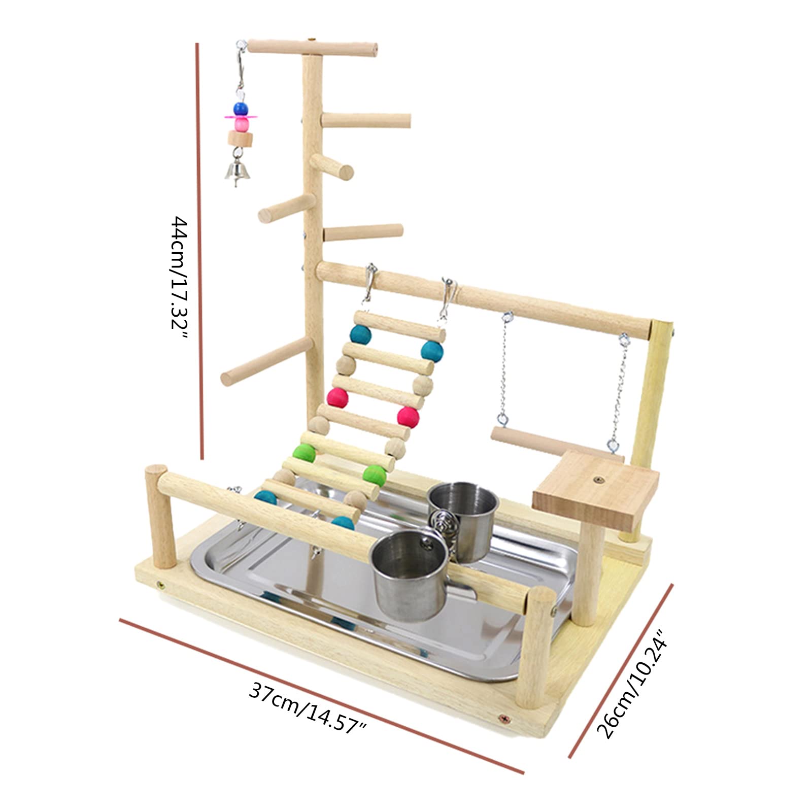PANGBOER Uccello per gioco stand legno trespolo palestra box scala con mangiatoia tazze giocattolo per calopsita adatto per piccoli e uccelli uccello Playstand per pappagalli legno