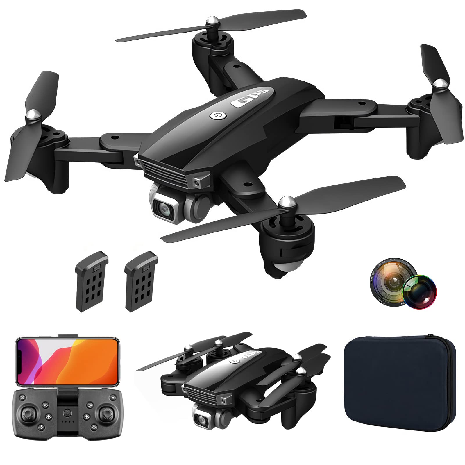 Droni RC Pieghevoli con Fotocamera 6K HD, Mini Drone per Adulti, Giunto cardanico stabilizzato elettronicamente, Posizionamento satellitare GPS, Trasmissione di Immagini 5G, Smart Follow
